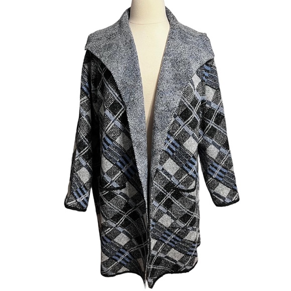 Joseph A. NWT Draped Open Cardigan ~ Blue & Gray Plaid ~ 2X - Picture 3 of 11